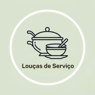 Ícone de louças de serviço com panela, tigela e colheres e texto