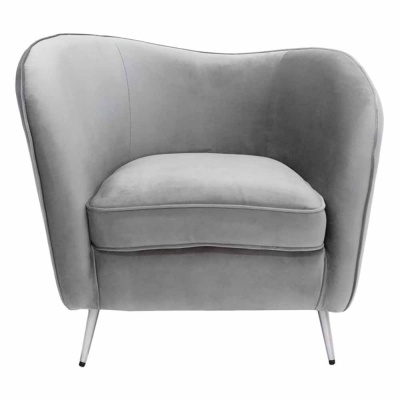 Poltrona cinzenta de tecido com pés metálicos