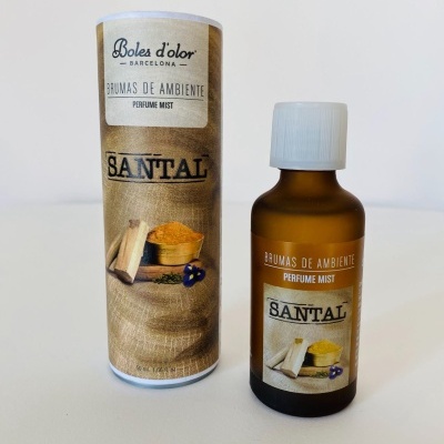 Perfume ambiente Santal Boles d'olor em frasco âmbar com embalagem cilíndrica
