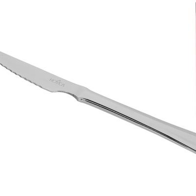 Faca de mesa serrilhada em aço inox prateado com embalagem vermelha Hôvça