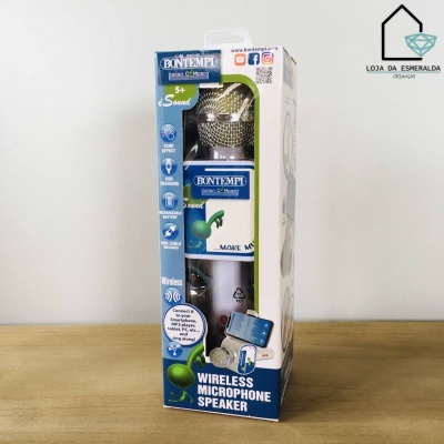 Microfone sem fios dourado Bontempi em embalagem azul e branca