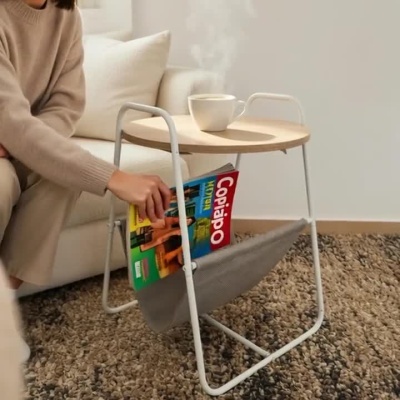 Mesa de Apoio Redonda com Revisteiro Integrado