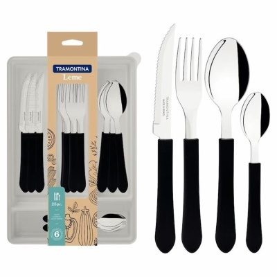 Conjunto de talheres Tramontina Leme 25 peças com cabos pretos
