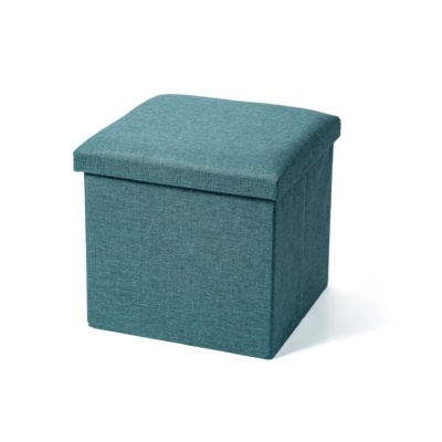 Pufe quadrado azul com tampo almofadado em tecido