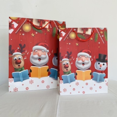 Sacolas de presente de Natal com desenhos coloridos de Rena, Pai Natal e Boneco de Neve