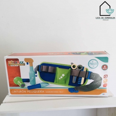 Embalagem de cinto de brinquedo para cabeleireiro com acessórios coloridos