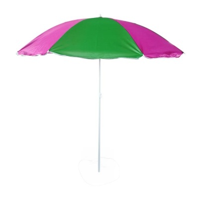 Guarda-sol de praia verde e rosa com haste branca