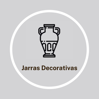 Ícone preto de jarra decorativa com texto 'Jarras Decorativas'