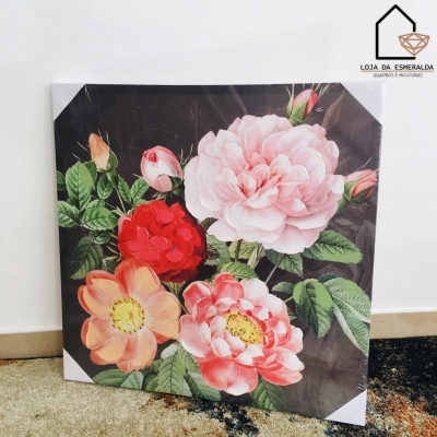 Quadro decorativo com flores coloridas e fundo escuro