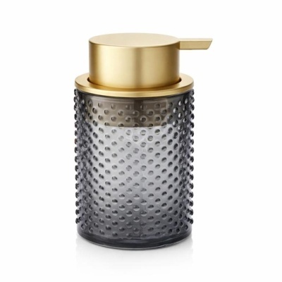 Dispensador de sabonete líquido cinzento com tampa dourada