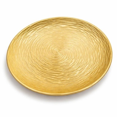 Prato decorativo dourado com padrão espiral texturizado