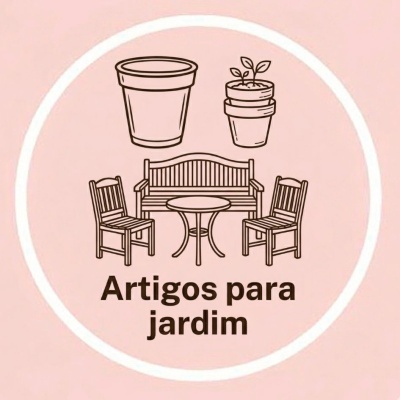 Ícones de artigos para jardim com texto em fundo rosa
