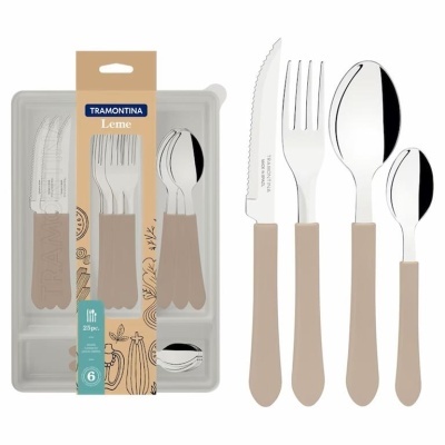 Conjunto de talheres Tramontina Leme com cabos bege e lâminas em aço inox
