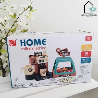 Caixa de brinquedo máquina de café e expositor de sobremesas em plástico