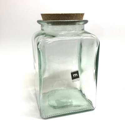 Frasco quadrado de vidro transparente com tampa de cortiça