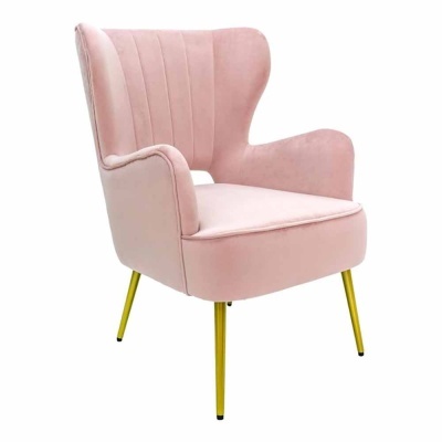 Cadeira rosa estofada com pernas douradas