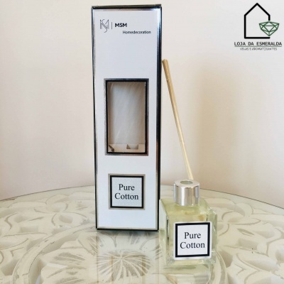 Difusor de ambiente MSM Pure Cotton com embalagem branca e frasco de vidro transparente