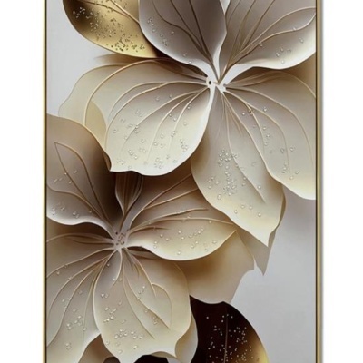 Quadro decorativo com flor estilizada em tons dourados e bege