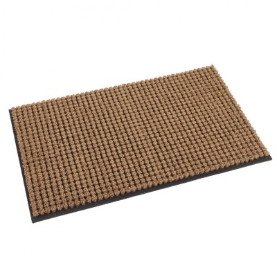 Tapete retangular castanho com base preta de borracha