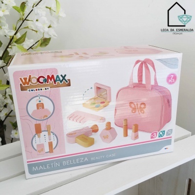 Mala de beleza para brincar rosa com acessórios em caixa