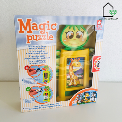 Quebra-cabeças Magic puzzle vertical para crianças com figura de coruja e imagem de girafa