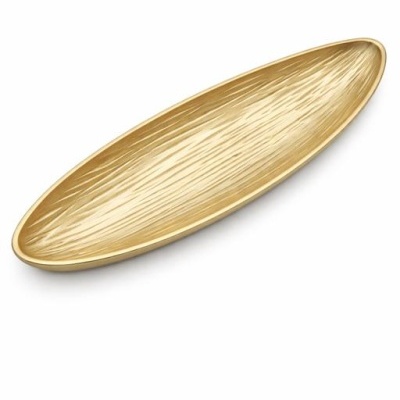 Travessa dourada oval com textura riscada