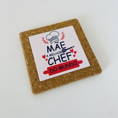 Suporte para copos de cortiça com estampa 'MÃE A MELHOR CHEF DO MUNDO'