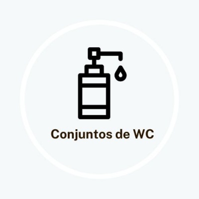 Ícone preto de dispenser de sabão líquido com texto Conjuntos de WC