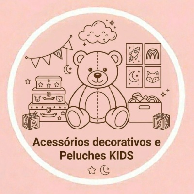 Ilustração de acessórios decorativos e peluches para crianças em fundo rosa