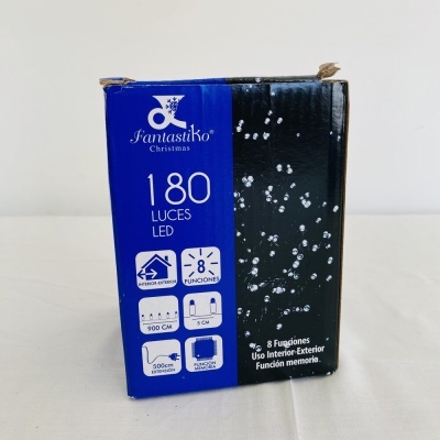 Caixa azul de luzes LED Fantastiko Christmas com 180 luzes e 8 funções.