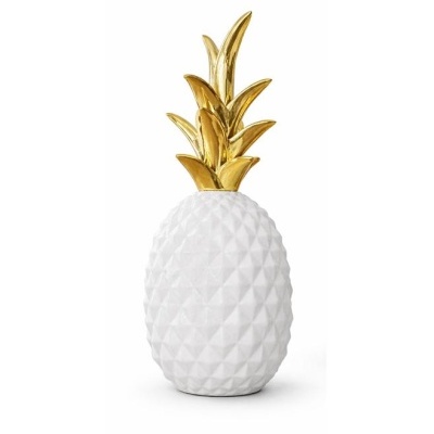 Objeto decorativo em forma de ananás branco e dourado