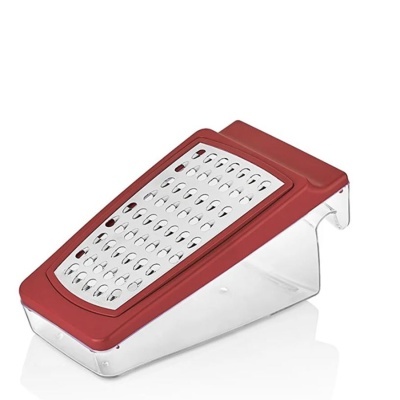 Ralador de cozinha com base transparente e parte superior vermelha