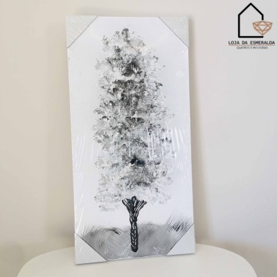 Quadro decorativo com imagem de árvore abstrata em tons de cinza