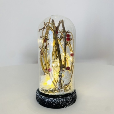 Abajur decorativo com cúpula de vidro transparente e base preta