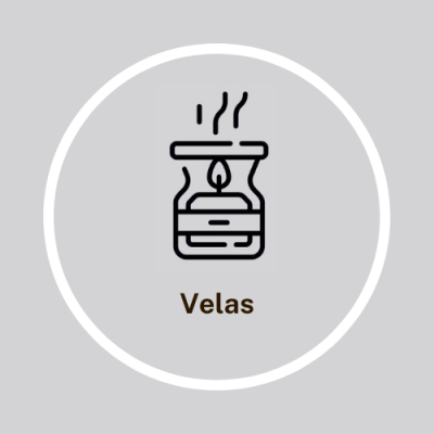 Ícone preto de vela com chama dentro de círculo branco e fundo cinza