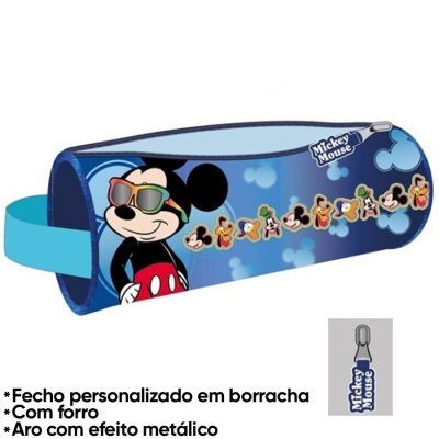 Estojo azul com estampa do Mickey Mouse e fecho personalizado