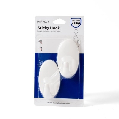 Gancho adesivo branco da marca MÄNDY em embalagem azul e branca com capacidade de 2.0 kg