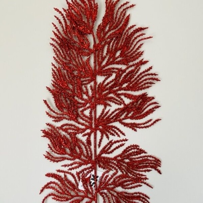 Ramo decorativo vermelho com glitter em formato de folhas