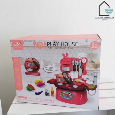 Brinquedo conjunto de cozinha mini Play House cor-de-rosa para crianças.