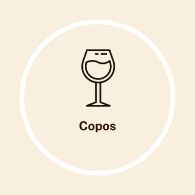 Ícone simples de copo de vinho preto com texto Copos