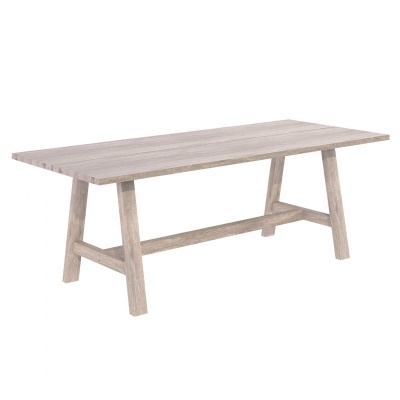 Mesa de madeira clara com tampo rectângular e quatro pés robustos