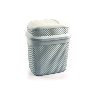 Recipiente de plástico cinzento com tampa branca e textura em relevo