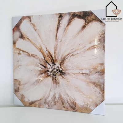 Quadro decorativo quadrado com pintura de flor grande em cores claras