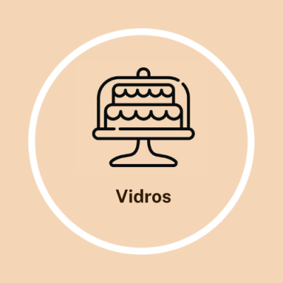 Ícone de bolo em suporte de vidro com a palavra 'Vidros'