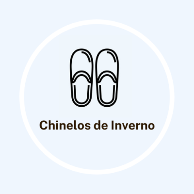 Ícone de chinelos pretos com texto 'Chinelos de Inverno'