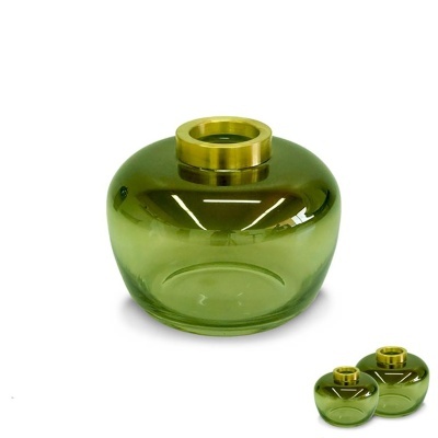 Vaso decorativo redondo verde translúcido com borda dourada