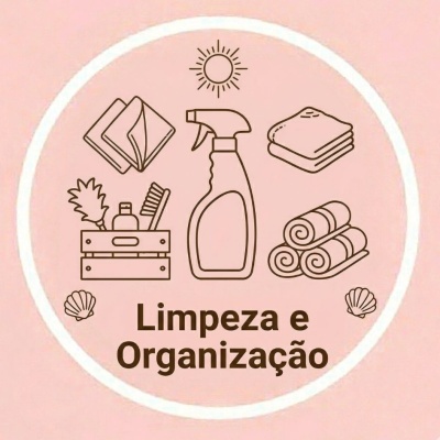 Símbolos de produtos de limpeza e texto Limpeza e Organização