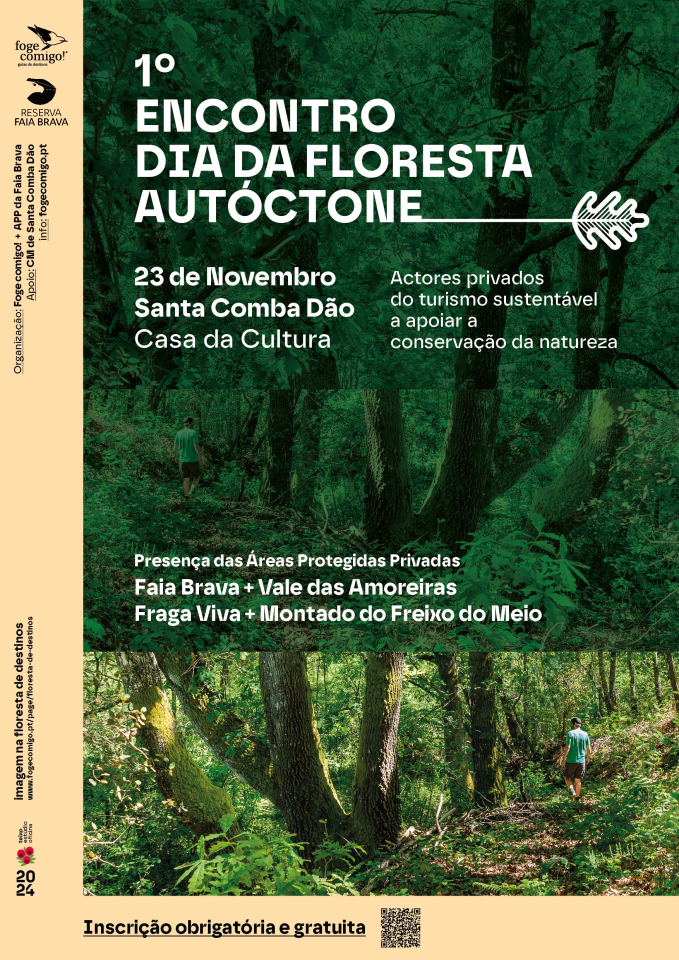 Cartaz verde para evento 1º Encontro Dia da Floresta Autóctone em Santa Comba Dão