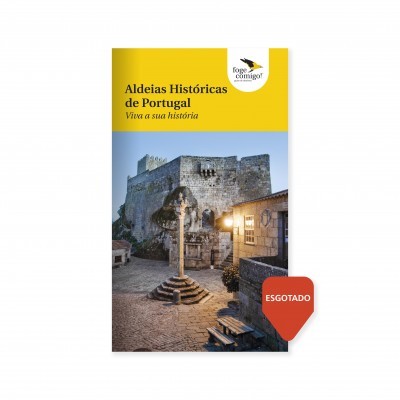 Capa de livro 'Aldeias Históricas de Portugal' com selo e etiqueta esgotado