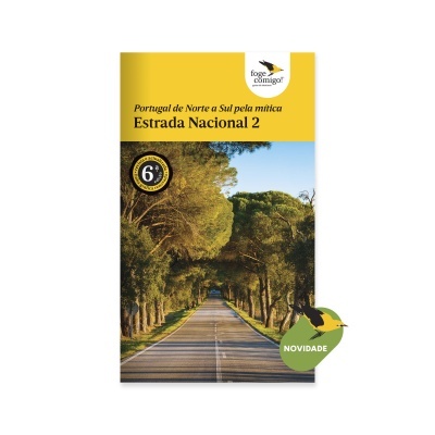Capa de livro sobre Estrada Nacional 2 em Portugal com imagem de estrada e árvores